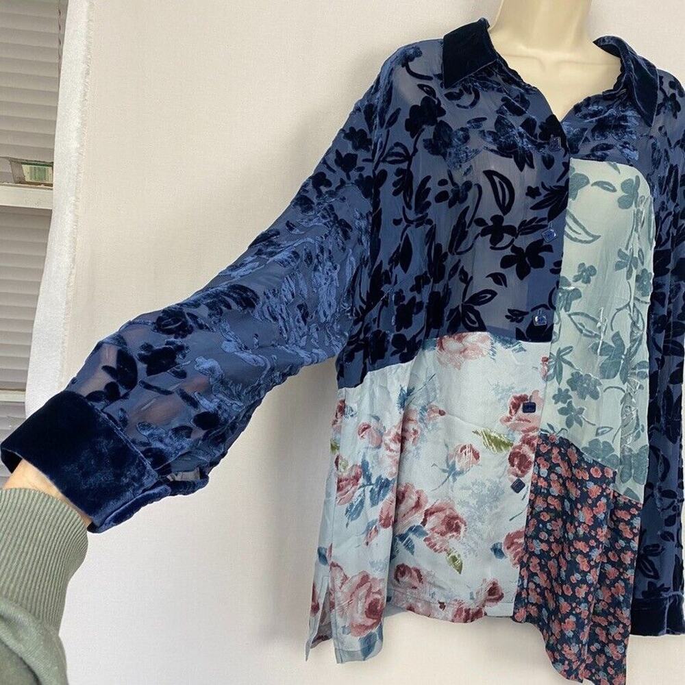 Chaus Top XL Sheer Silk Velvet Burnout Floral Cottagecore Fairy Grunge Vintage - Picture 6 of 12